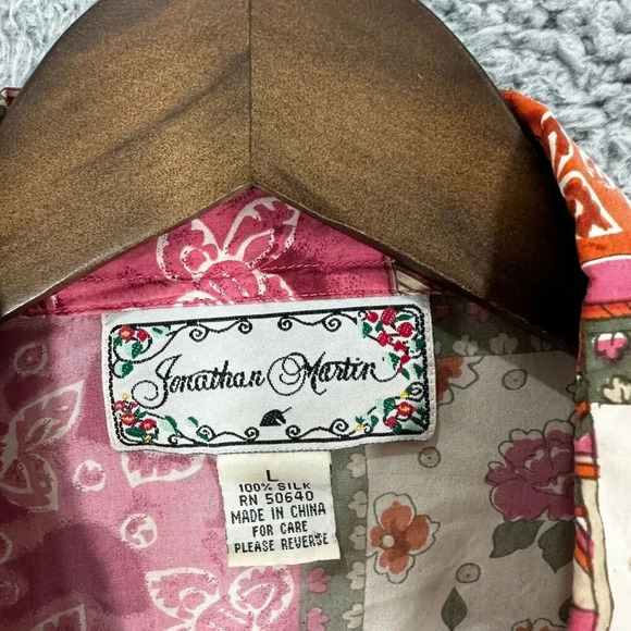 Vintage Button Up Top Womens Large‎ Silk Red Floral Patchwork Boho Indie Hippie - Picture 2 of 8